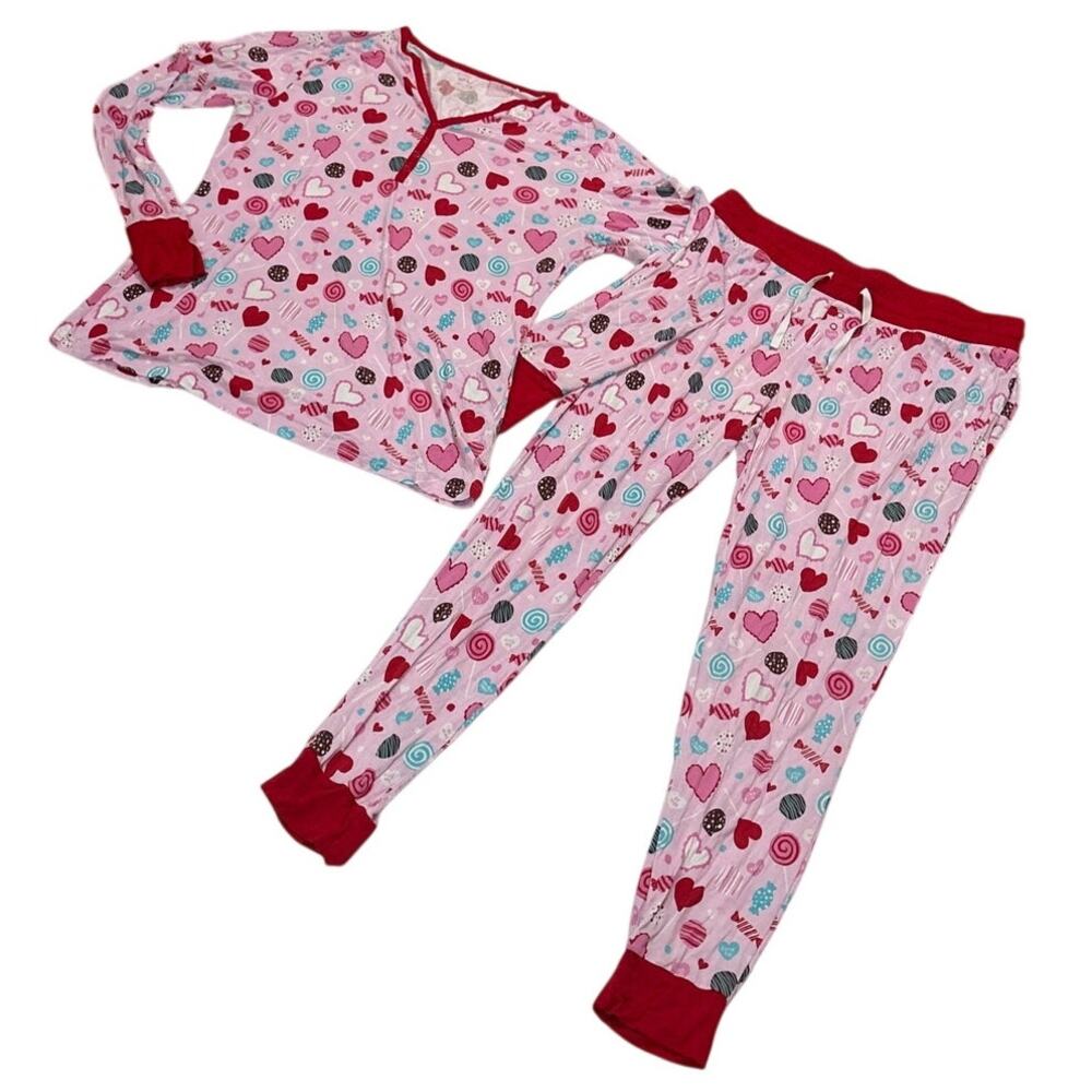 Little Sleepies Womens Large Pink Sweet Valentine Pajama Set Top Pants Bamboo
